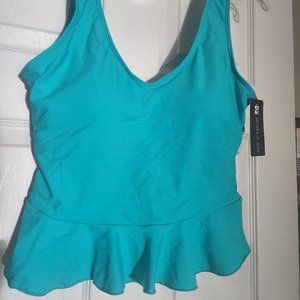 Janela Bay V Neck Peplum Tankini Top - L